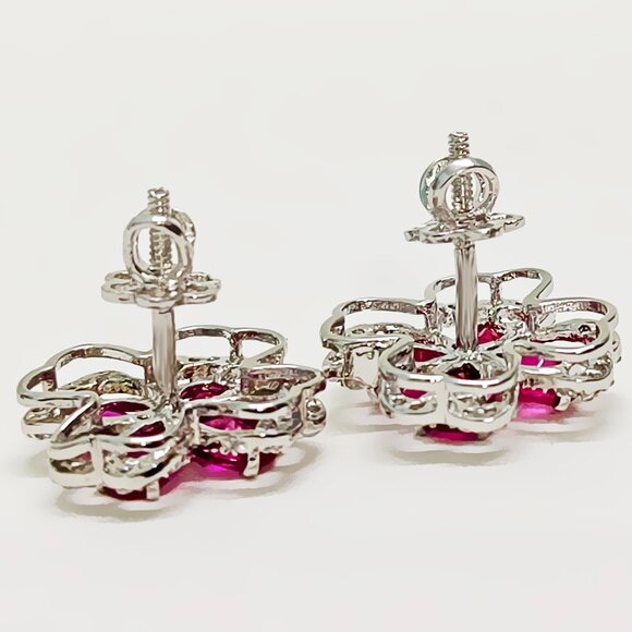 Sterling Silver Embedded Rubies Indian Handmade Women Earrings - Picture 5 of 5
